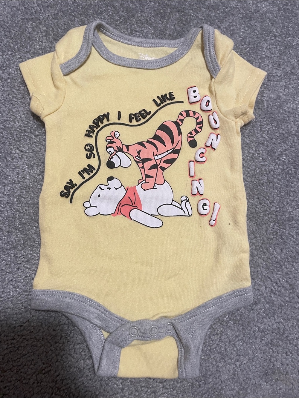 Disney Yellow Winnie the Pooh & Tigger Bouncing Baby Bodysuit with Gray Trim
